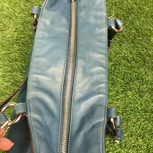 COACH Blue Leather Pleated Gallery East West Tote Handbag 17721 - Picture 11 of 16